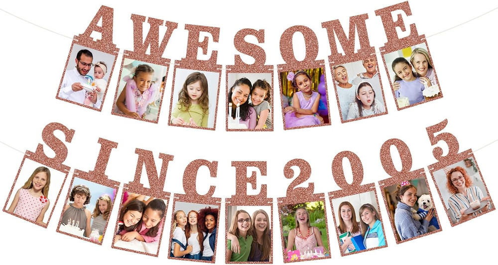 Pre-Strung Awesome since 2005 Photo Banner Birthday Decorations for Her Women- P