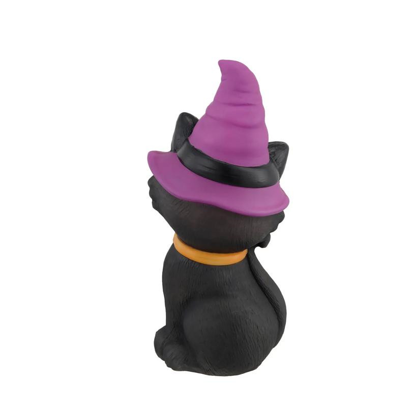 11″ Light-Up LED Cat with Witch Hat Blow Mold Figure Halloween Decoration