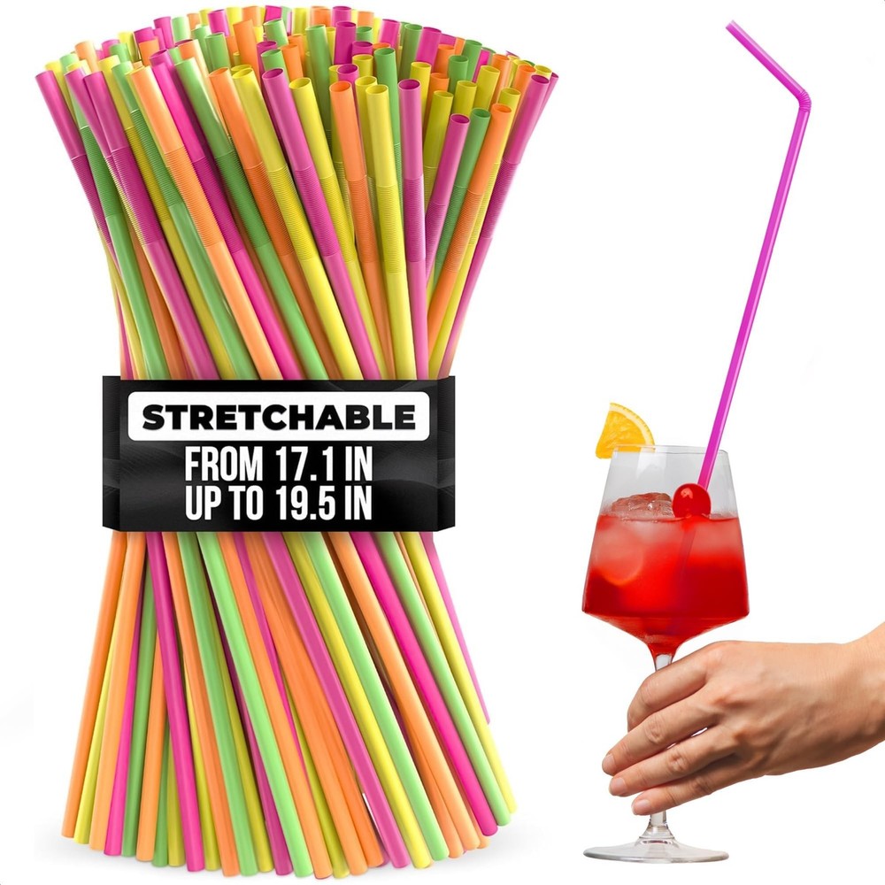 200 Pcs Extra Long Straws Disposable – Flexible Long Plastic Straws, Stretcha…