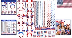 Complete Patriotic Celebration Kit: 92Pcs for Kids – Necklaces, Headbands & More