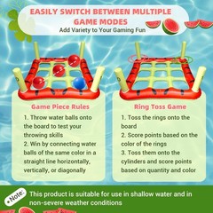 Pool Toys Games Set, 2 in 1 Giant Inflatable Pool Tic Tac Toe Game & Ring Tos…