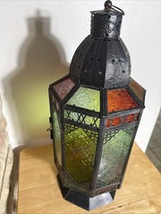 Ramadan Lantern Stained Glass Panels Multi Color 20” Moroccan Hanging Lamp