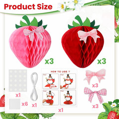 6 Sets 12 Inch Large Strawberry Party Decorations Strawberry Bow Honeycomb Ball