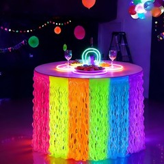 4 Pack Neon Tinsel Foil Fringe Table Skirts 108 x 29.5 Inch Glow in The Dark …