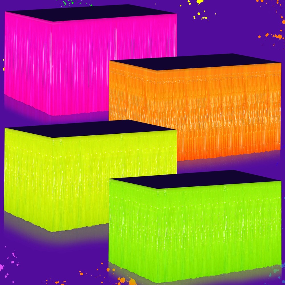 Glow in the Dark Party Supplies – 4Pack Neon 31.5″ x 118″, Colorful