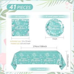 41Pcs Teal Birthday Decorations for Women Girls,Teal Silver Tableware Set Party
