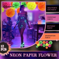 Party Decorations – 12 PCS Fluorescent Neon Tissue Pom Poms for , Wedding, Ba…