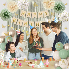 Sage Green Birthday Decorations for Women Girls, Green Sand Gold Confetti Metall