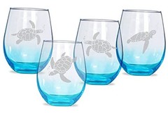 Turtle Stemless Wine Glasses Set of 4 – Mother’s Day Turtle Assortment (Etched)