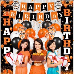 48pcs Orange Decorations, Orange Black Happy Banner for Men with Backdrop Bal…