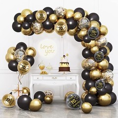80th Birthday Balloons 15Pcs Black Gold Happy 80th Birthday Latex Confetti Ba