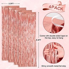 4 Pack Gold Foil Fringe Backdrop Curtains, 39.6″W x 98.4″L (Pack of 4) Rose