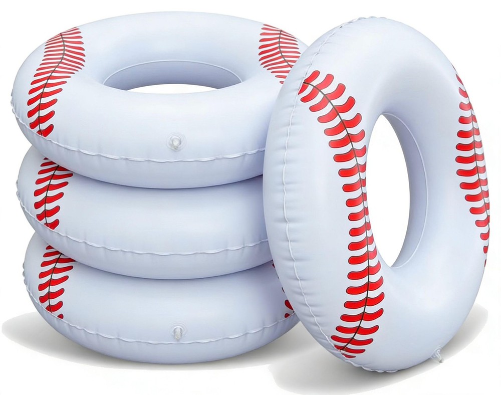4PCS White Baseball Inflatable Pool Floats 35″ Swimming Rings Large Inner Tub…