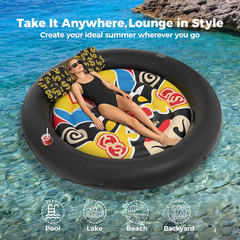 Inflatable Tanning Pool Float with Cup Holders & Pillow – 73″ XL Raft for Adults