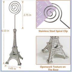 Eiffel Tower Memo, Card, Paper Photo Holder Stand for All Occasions (Silver)