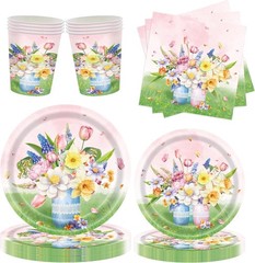 Floral Print Disposable Birthday Tableware (Plates, Napkins, Cups)
