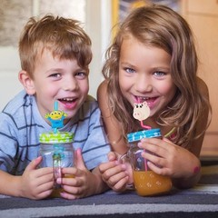 24Pcs Reusable Toy Story Party Straws with 8 Unique Designs & Cleaning Brushes