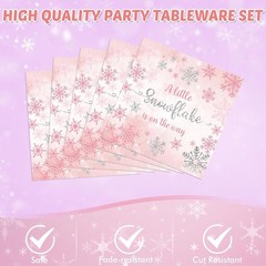 Pink Snowflakes Winter Birthday Disposable Tableware (Plates, Napkins, Forks)