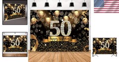 Elegant Glitter Black Gold Balloons Backdrop