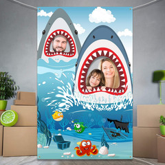 Shark Birthday Party Backdrop Ocean Theme Photo Banner 63×35.4 in Decor for Kids