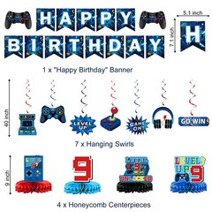 9th Decorations for Boys, Blue Video Game Party Decorations, Level 9 Backdrop…