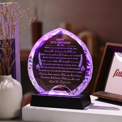 Personalized 75th Birthday Gift – LED Crystal Heart for Him & Her, Unique Ideas