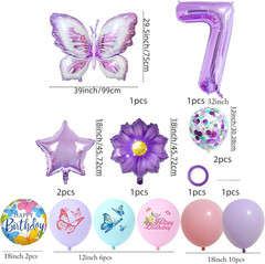 7Th Birthday Decorations for Girls – Butterfly Theme Party Supplies with Butterf