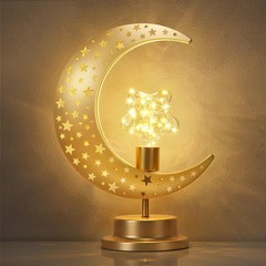 Crescent Moon & Star Ramadan Lamp – Battery Powered Eid Decor, Moroccan Table Li