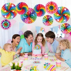 Outus 9 Pcs Rainbow Party Decorations Paper Fans Boho Classroom Decorations…