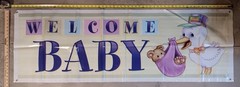 Welcome Baby Sign, Backdrop, Banner, Baby Shower, New Baby, 5 ft x 21″