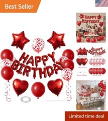 27 Pcs Red Birthday Decorations, 3D Foil Red Happy Birthday Balloon Banner, P…