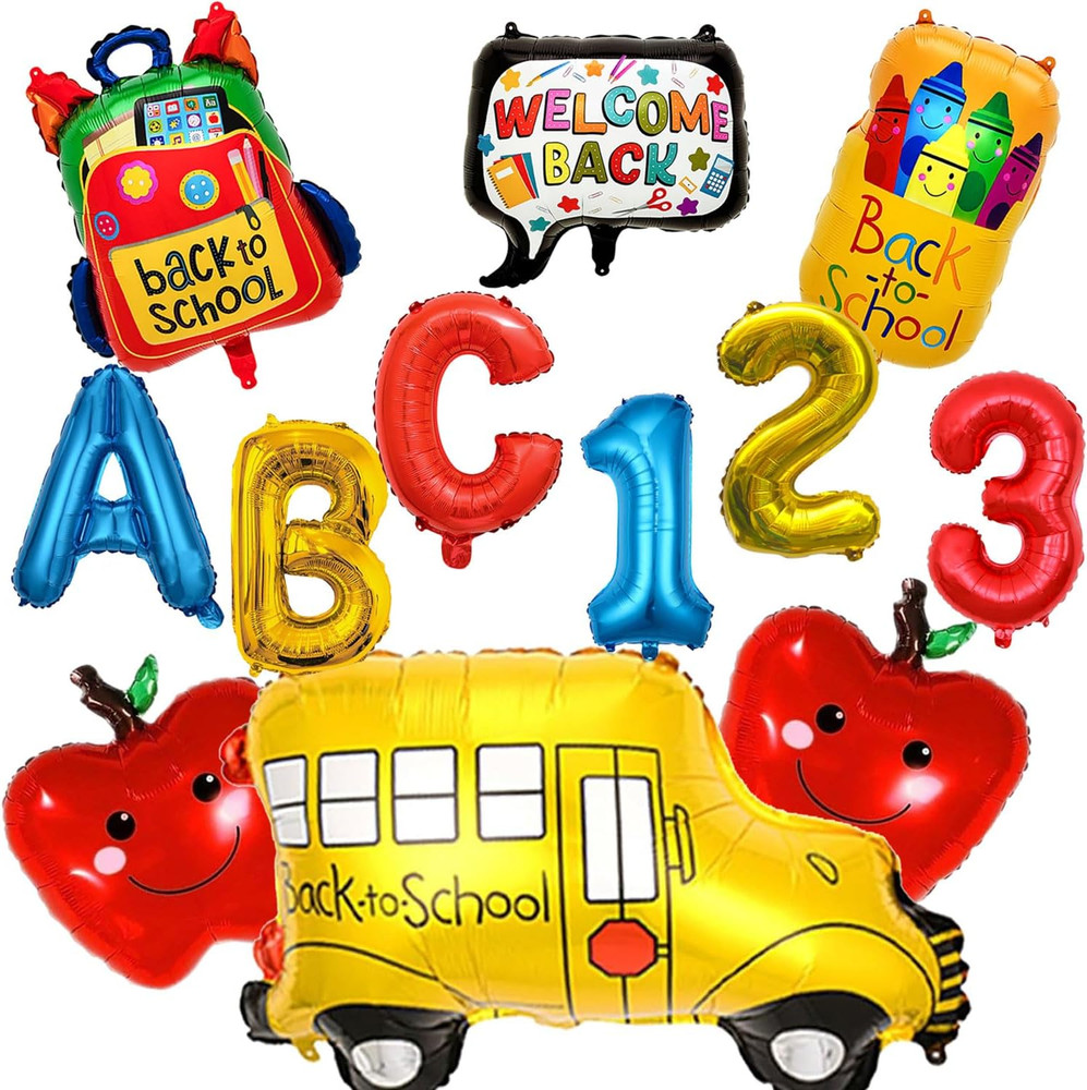 12Pcs Back to School Balloons School Bus Balloon Welcome Back to School Decorati