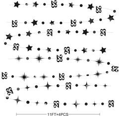 Black 23Th Birthday Decorations Number 23 Circle Dot Star Garland Streamer Banne