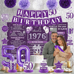 Purple 50th Birthday Decorations for Women – Back in 1976 Party Supplies Set