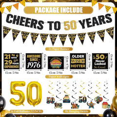 Vintage 50Th Birthday Decorations Funny Cheers to 50 Years Banner 50 Number Ball