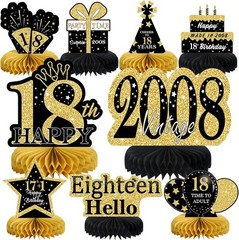 Chic 9-Pcs Honeycomb Centerpieces in Black Gold for Boys and Girls 18th Birthday