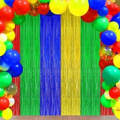 Blue Red Green Yellow Party Decorations, Blue Red Green Yellow Foil Fringe Ba…
