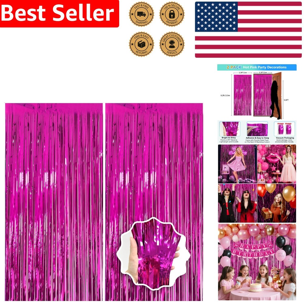 Sparkling 2 Pack Hot Pink Party Decorations Backdrop Fringe Curtain Bachelorette