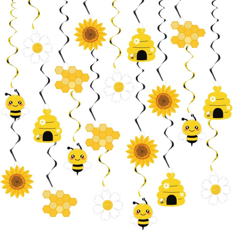 20PCS Bumble Bee Hanging Swirl Decorations, Bee Party Hanging Swirls Foil Ceilin