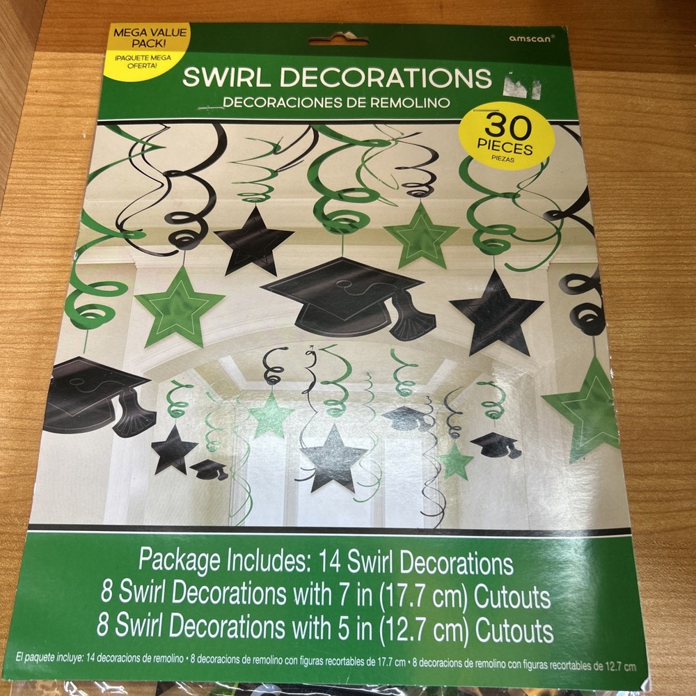 Amscan Graduation Green 30pc Swirl Decorations Mega Pack