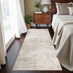 Washable 2×5 Kitchen Runner Rug: Abstract 2′ x 5′ (Rectangular), Beige/Cream