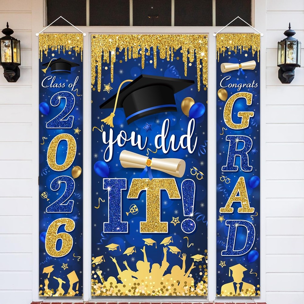 Blue and Gold Graduation Decorations Class of 2026 Congrats Grad Banner and Y…