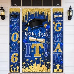 Blue and Gold Graduation Decorations Class of 2026 Congrats Grad Banner and Y…