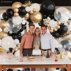 Black Gold White Balloons Arch Kit, 128pcs Black White Sand Cream Chrome Gold…