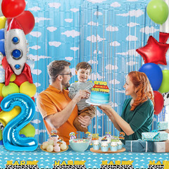 Blue Sky White Clouds Birthday Party Supplies Cartoon Story Blue Tinsel Foil Fri