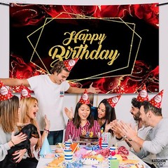 , Large Black and Red Happy Birthday Banner – 72X44 Inch | Red and Black Happy