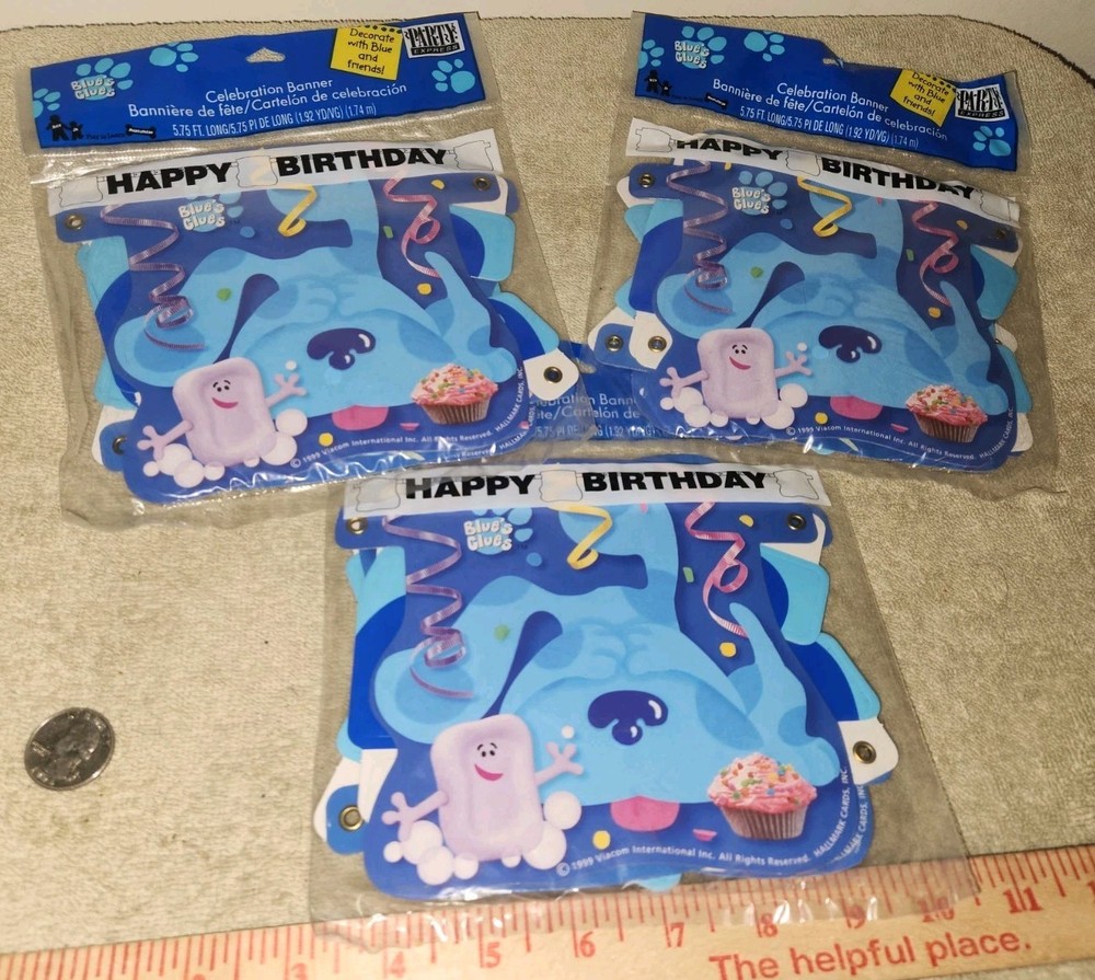 Lot of 3 Blue’s Clues Party Celebration Banner 1999 Decorations Viacom Birthday