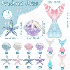 48 Pcs Resin Mermaid Theme Cupcake Ring Toppers Seashell Mermaid Tail Starfis…