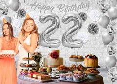 Silver & White 22nd Birthday Decorations – 40″ Number Balloons &More-Boy or Girl