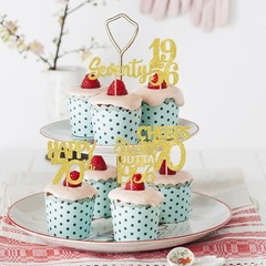 30PCS Happy 70th Birthday Cupcake Toppers Gold Glitter Seventy Straight Outta